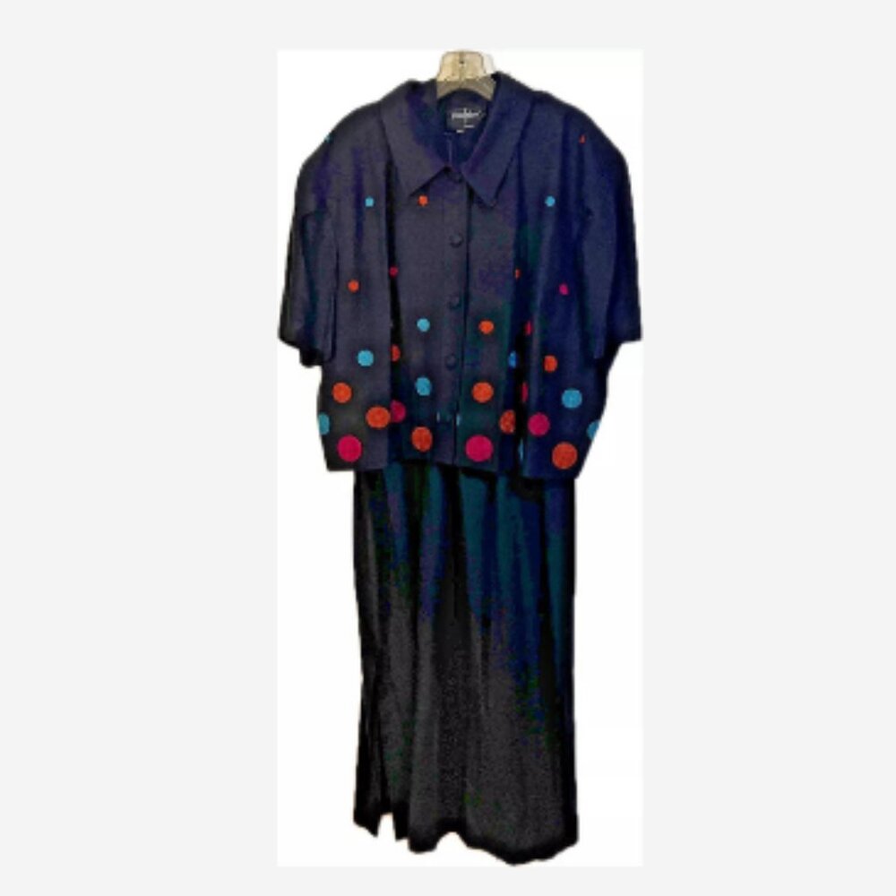 John Roberts Maxi Dress W/Jacket Women's 3X (22W) Linen Blend Black Zip Slits